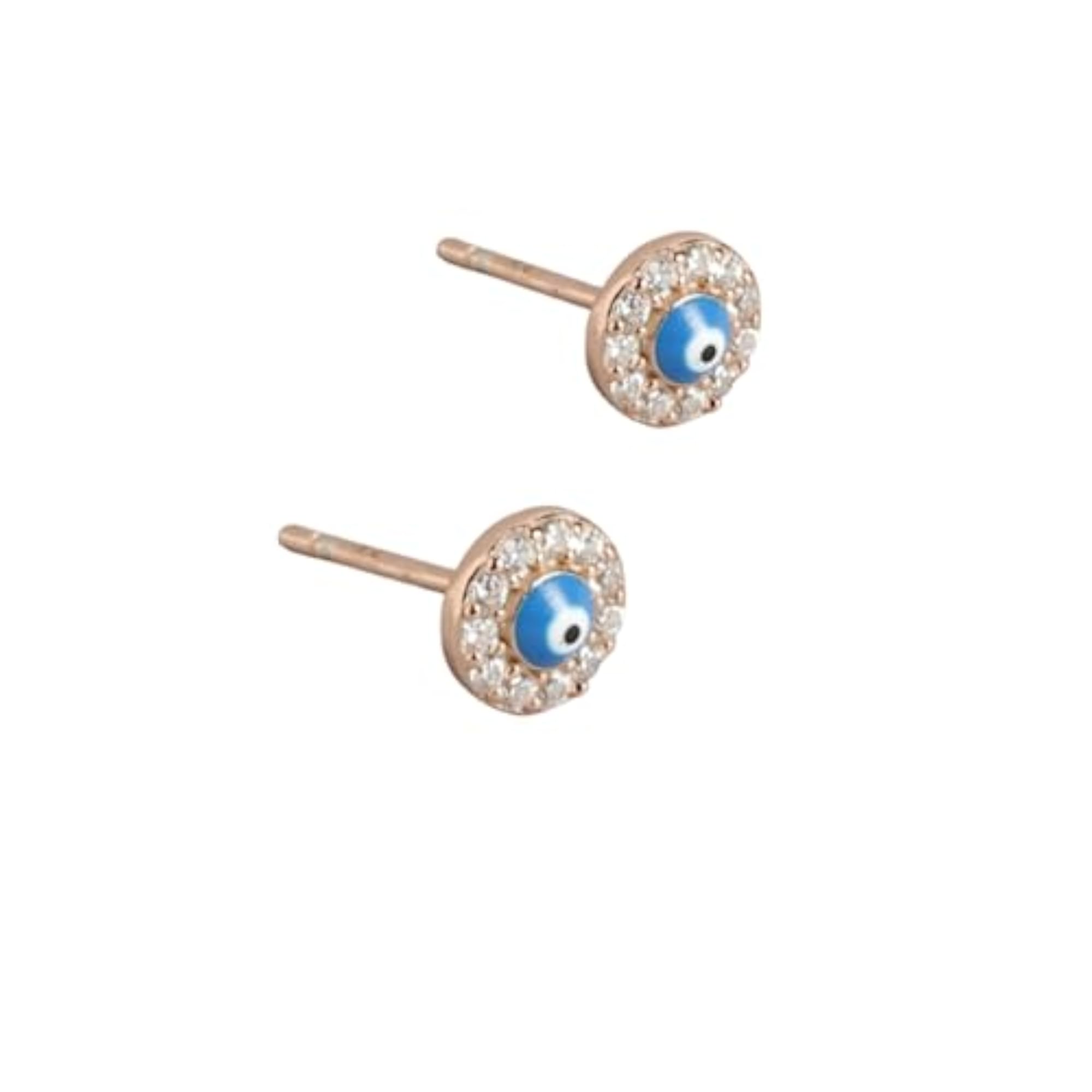 925 Pure Silver Rhodium Plated Blue Evil Eye Circular Studs